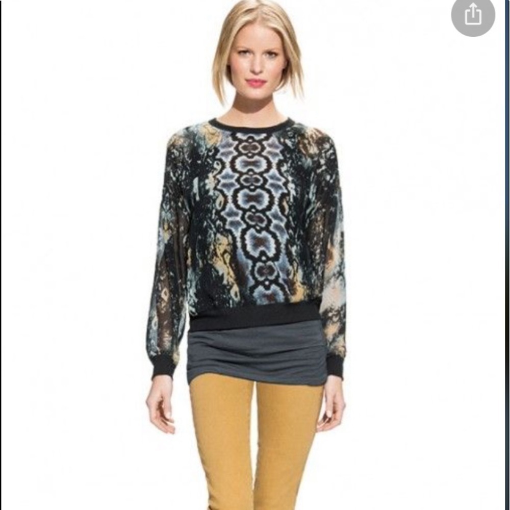 CAbi Python Snake Print Sweatshirt Style Blouse SZ S